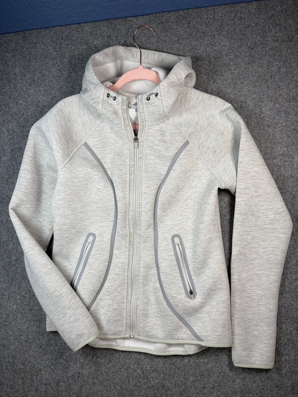 Athleta Fuse Jacket Heather Gray Hooded Reflective Full Zip Size M